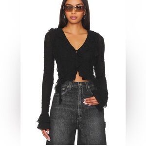 Chic Black Ruffled Women's Blouse